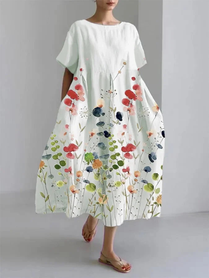 Hanna - Casual Long Dress with Freedom of Movement and Floral Style for Summer Days