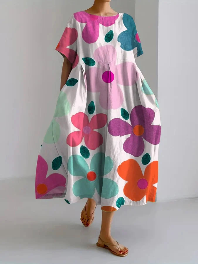 Carla - Floral Midi Dress with a Carefree Style and Summer Comfort for Colorful Days
