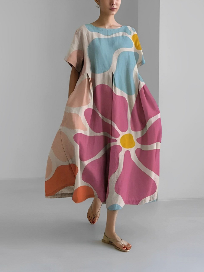 Serena - Flower Print Summer Dress with Flattering Cut and Freedom of Movement